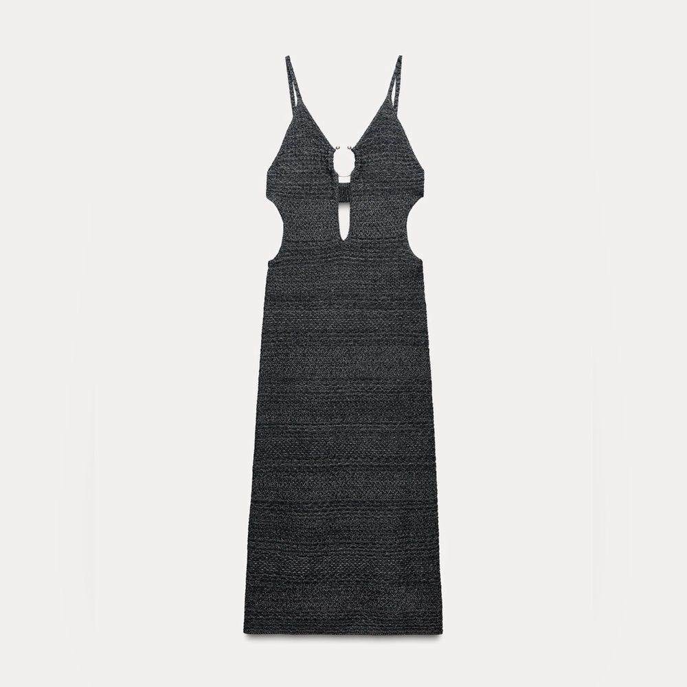 ZARA Knit Navy Shimmery Cut-Out Dress